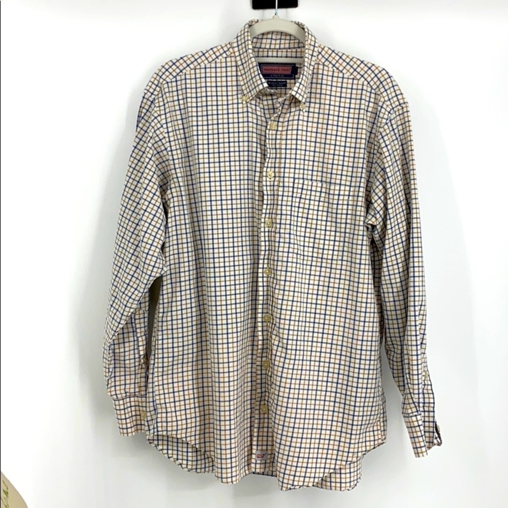 Vineyard vines plaid blue and tan button up Shirt